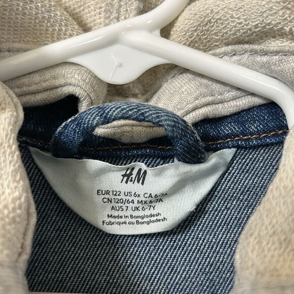 H&M Boys Hoodie Kids Blue/Light Gray Denim Jacket(Size 6) - Picture 7 of 10